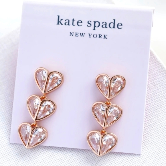 Kate Spade Pink Rock Solid Stone Heart Linear Earrings NWT NEW Gift Mom Mother